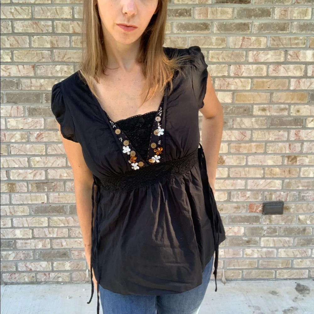 Boho Side Tie Babydoll Blouse by Dress Barn